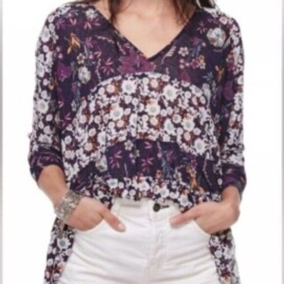 Free People Size XS Isabelle Swing Tunic Top Floral - Picture 1 of 4